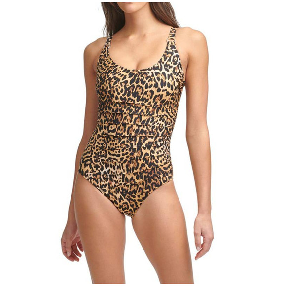 Calvin Klein One Piece Swimsuit Leopard Print Size 4 NEW - Picture 1 of 8